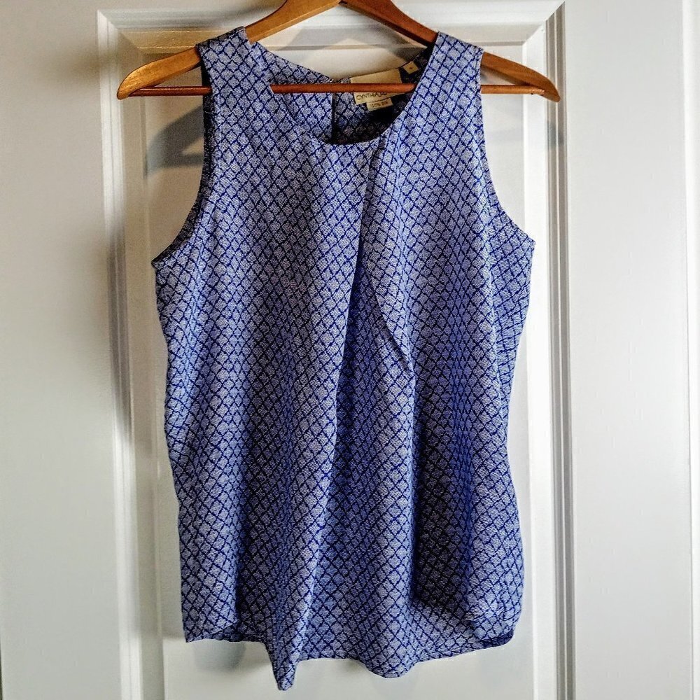 Cynthia Rowley Blue White Sleeveless Silk Top